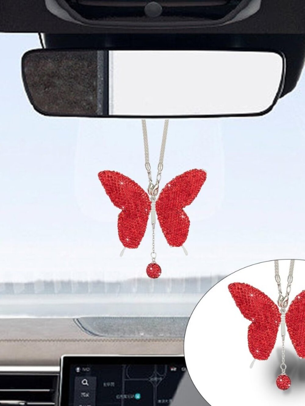 Bling Butterfly Diamond Car Hanging Accessories for Women, Red